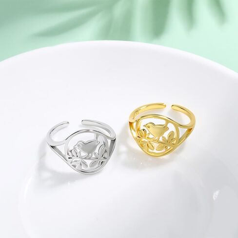 Izpack Hollow Bird Branch Statement Open Finger Ring Leaf Animal Round Adjustable Stacking Wide Rings Bands Cute Jewelry Gifts for Women Girls BBF in Saudi Arabia