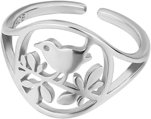 Izpack Hollow Bird Branch Statement Open Finger Ring Leaf Animal Round Adjustable Stacking Wide Rings Bands Cute Jewelry Gifts for Women Girls BBF in Saudi Arabia