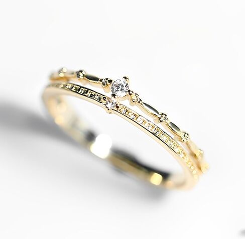 2PCS خواتم الذهب لذيذ للنساء طبقة مزدوجة زركونيا التراص خواتم للفتيات في سن المراهقة خواتم اللؤلؤ بيان للفتيات مجوهرات الهدايا حجم 5-9 in Kuwait