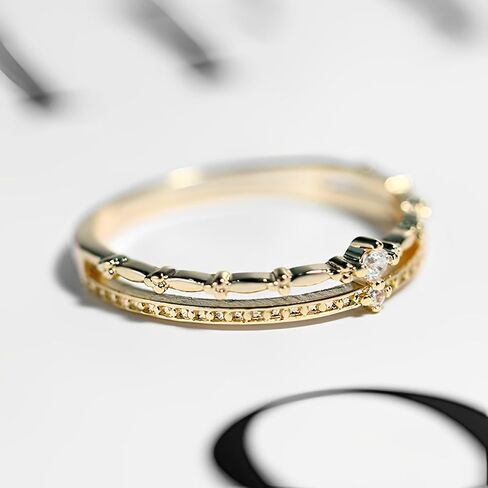 2PCS خواتم الذهب لذيذ للنساء طبقة مزدوجة زركونيا التراص خواتم للفتيات في سن المراهقة خواتم اللؤلؤ بيان للفتيات مجوهرات الهدايا حجم 5-9 in Kuwait