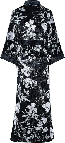 PRODESIGN Women's Long Velvet Robe Gold Printed Soft Warm Bathrobe Loose Sleepwear Nightgown in Kuwait