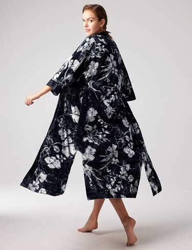 PRODESIGN Women's Long Velvet Robe Gold Printed Soft Warm Bathrobe Loose Sleepwear Nightgown in Kuwait