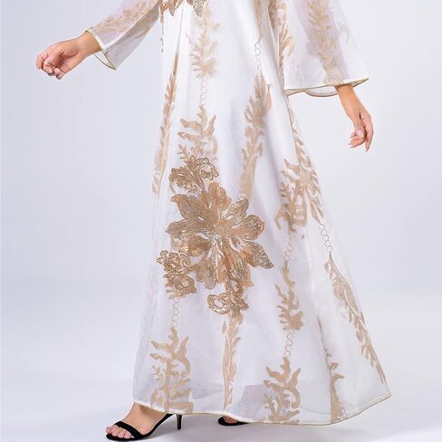 IMEKIS Women Muslim Abayas Applique Embroidery Long Sleeve Formal Dress Full Cover Islamic Dubai Robe Kaftan Prayer Clothes in Saudi Arabia
