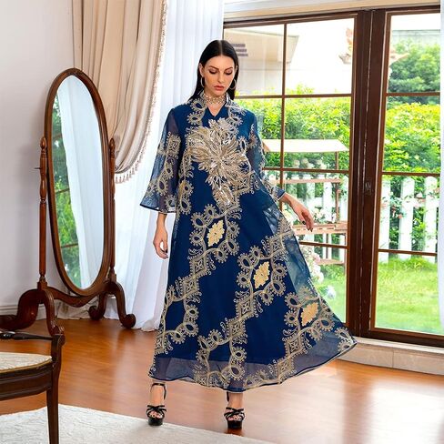 IMEKIS Women Muslim Abayas Applique Embroidery Long Sleeve Formal Dress Full Cover Islamic Dubai Robe Kaftan Prayer Clothes in Saudi Arabia