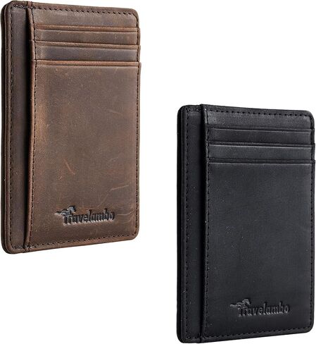 محفظة Travelambo ذات الجيب الأمامي البسيط من الجلد بتصميم نحيف وحجب RFID in Kuwait