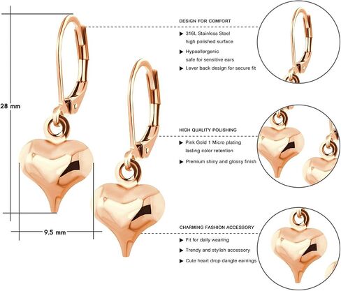 555Jewelry أقراط على شكل قلب من الفولاذ المقاوم للصدأ للنساء - أقراط على شكل قلب، أقراط على شكل قلب متدلية على شكل قلب - 1.1 بوصة in Saudi Arabia