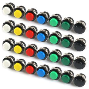 28Pcs 16MM Push Button Momentary Push Buttons 7Colors Red Green Yellow White Black Blue Blackish Green 4Pcs for Each Non Lock Self Reset Arcade Switch Button Self-Resetting Mini Round Switch