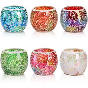 6 Pack Glass Votive Candle Holder, Romantic Stained Mosaic Tealight Holder, Aromatherapy Candle Lamp, Tea Light Holder Cup for Wedding Table Centerpiece, Home Decor, Christmas Party
