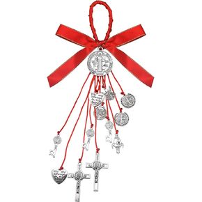 Red San Benito Medalla Home Protection Door Hanger My Saint My Hero Catholic Gifts Wall Decor for Women Men (Antique Gold)