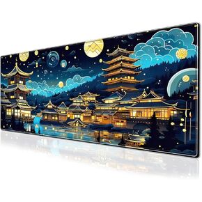 Ancient Architecture Mouse Pad Night Sky Large Desk Mat, 31.5x11.8 Inch Mousepad Extended Non-Slip Rubber Base Keyboard Mat with Stitched Edges for Desk Home Office