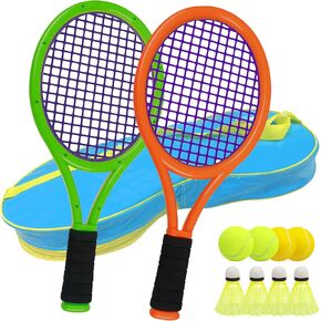 Kid Tennis Racket with Bag,Plastic Racquet Include 2 Foam Ball,2 Tennis Ball,4 Badminton for Children,Toddler Outdoor/Indoor Sport Play