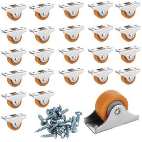 CYEAH 24 Pcs Small Caster Wheels, 1" inch Mini Fixed Silent Ball Bearing Casters Wheels, Metal Top TPE Rubber Low Profile Caster Wheels for Furniture Rolling Cabinet Trundle Bed Drawer with Screws