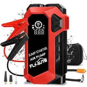 Portable Car Jump Starter, 4000A Peak Battery Jump Starter with Digital Air Compressor,12V Auto Battery Booster Pack Safe Lithium Jumper Box with Dual USB QC 3.0 Led Light