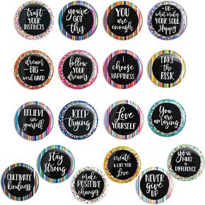 18 Pack Colorful Inspirational Magnets for School, Work, Refrigerator, Whiteboard - Cute Locker Accessories for Girls with Assorted Motivational Designs and Quotes (1.25 in, 0.2 Thick)