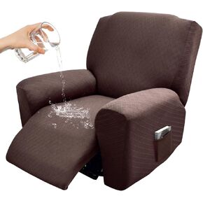 Recliner Chair Covers with Reversible Jacquard 4-Piece Recliner Slipcovers, Washable Chair Covers for Recliners Chair with Arms, Non Slip Recliner Covers That Stay in Place with Pocket for Pets in Kuwait