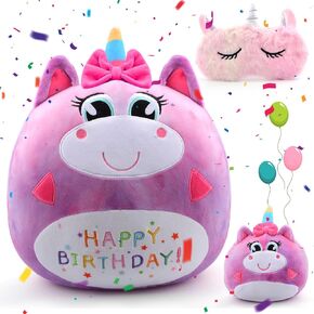 Birthday Plush Unicorn Pillow, Happy Birthday Gift for Girls, Soft Plush Toy Cute Unicorn Stuffed Animal, Birthday Gifts for Toddlers Kids, Plushies Doll Home Room Decoration, Unicorn Sleep Mask