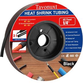 1/2" 65ft 3:1 Heat Shrink Tubing with Adhesive Lining - Marine Grade, Ideal for Home, Automotive, and Industrial Use - Black