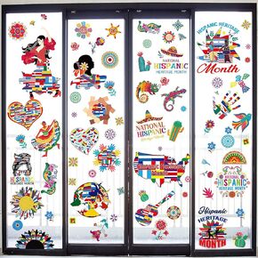 Cholemy 10 Sheets Hispanic Heritage Month Window Clings Decor Reusable Static Window Stickers Window Clings for Wall Glass Car Hispanic Heritage Month Latino American Spanish School Classroom Decor