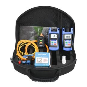 FTTH Loss Test Kit, Optic Power Meter -70~+10 dBm +Optical Light Source 1310/1550nm +VFL 10mW+Cleaning Platform, Fiber Cleaning Tool OPM OLS VFL, Black, blue, TLT-12E