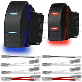 2Pcs Automatic Lock Rocker Switch Toggle On/Off/On 3 Position Waterproof DC 12V/20A 24V/10A 7Pin DPDT Blue LED Light, with Jumper Wires Set for Marine Boat Truck Car Caravan RV SUV ATV
