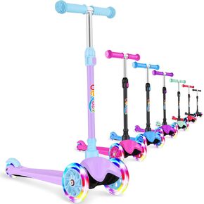 BELEEV A1 Scooter for Kids Ages 2-8, 3 Wheel Scooter for Toddlers Girls Boys, PU Light-Up Wheels, 4 Adjustable Height, Lean to Steer, Non-Slip Deck, Three Wheel Kick Push Scooter for Children