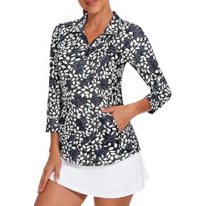 Viracy 3/4 Sleeve Womens Golf Shirts Quick Dry Quarter Zip Workout Tennis Polo Tops with Pocket