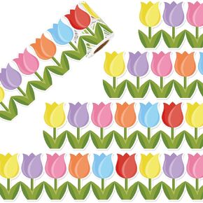 32.8Ft Easter Bunny Bulletin Board Border Double-Sided Colorful Rabbit Die Cut Trim Border Roll for Easter Classroom Chalkboard School