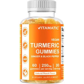 Vitamatic Turmeric Gummies with Ginger & Black Pepper Extract - 95% Curcuminoids - 60 Vegan Gummies