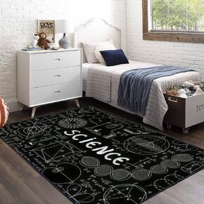 Scientific word Science chemical equipment math Area Rugs for Playroom Classroom Bedroom Entryway Runner Rug Educational Learning Rugs Carpet for Boy's and Girl's Room Easy to Clean 4' x 6'