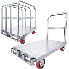 YITAHOME 2-in-1 Steel Panel Truck Cart 2200 lbs, Heavy Duty Platform Truck Cart with 4 Side Handrails, Weight Capacity, and 4 Rubber Swivel Casters for Loading and Storage