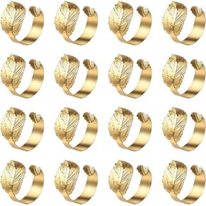 16 PCS Gold Napkin Rings, Metal Gold Leaf Napkin Rings Valentine Decor, Metallic Gold Table Napkin Holders for Dinner Wedding Banquet Decor