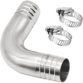 Stainless Steel 304 Sanitary Hose Fitting Barb 90 Degree Elbow 1-1/4" Barbed x 1-1/4" Barbed, 1pc Fitting with 2pcs SS304 Hose Clamps