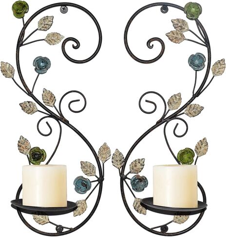 Wall Sconces Candle Holder Set of 2, Antique Multi-Color Leaf Branch Wall Mount Hanging Metal Wall Candle Holder Candle Sconce for Living Room Dining Room in Saudi Arabia
