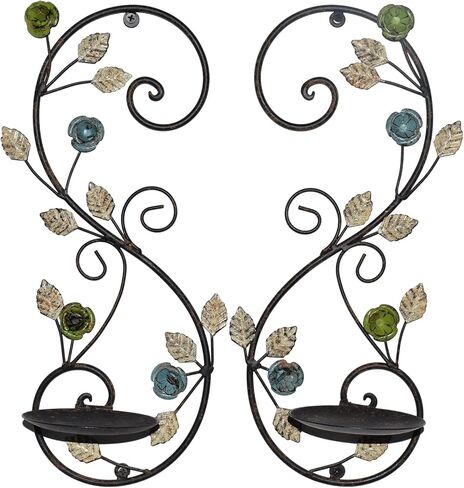 Wall Sconces Candle Holder Set of 2, Antique Multi-Color Leaf Branch Wall Mount Hanging Metal Wall Candle Holder Candle Sconce for Living Room Dining Room in Saudi Arabia