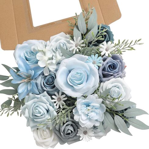 Artificial flower box set silk fake flowers for DIY wedding hand bouquet flower arrangement bouquet centerpiece decorations baby shower party home decorations (Burgundy) in Saudi Arabia