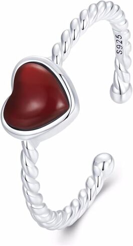 Qings Heart Adjustable Ring 925 Sterling Silver Open Stackable Engagement Rings Pink Love Heart Cubic Zirconia Weave Ring Birthday Gifts for Women Teen Girls in Kuwait