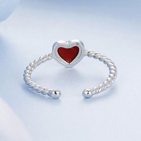 Qings Heart Adjustable Ring 925 Sterling Silver Open Stackable Engagement Rings Pink Love Heart Cubic Zirconia Weave Ring Birthday Gifts for Women Teen Girls in Kuwait