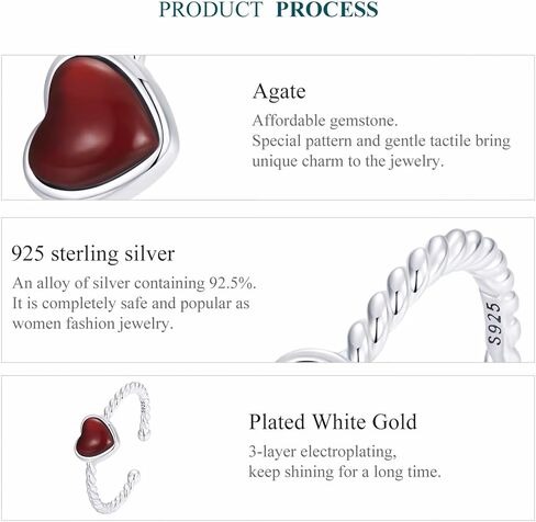 Qings Heart Adjustable Ring 925 Sterling Silver Open Stackable Engagement Rings Pink Love Heart Cubic Zirconia Weave Ring Birthday Gifts for Women Teen Girls in Kuwait