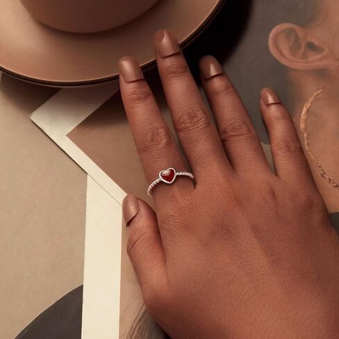 Qings Heart Adjustable Ring 925 Sterling Silver Open Stackable Engagement Rings Pink Love Heart Cubic Zirconia Weave Ring Birthday Gifts for Women Teen Girls in Kuwait