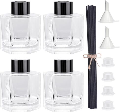 4PCS Glass Reed Diffuser Bottle Empty Diffuser Jars with Black Caps and Sticks Set 100ML 3.52Ounce Fragrance Accessories Use for DIY Essential Oils Home Fragrance in Saudi Arabia