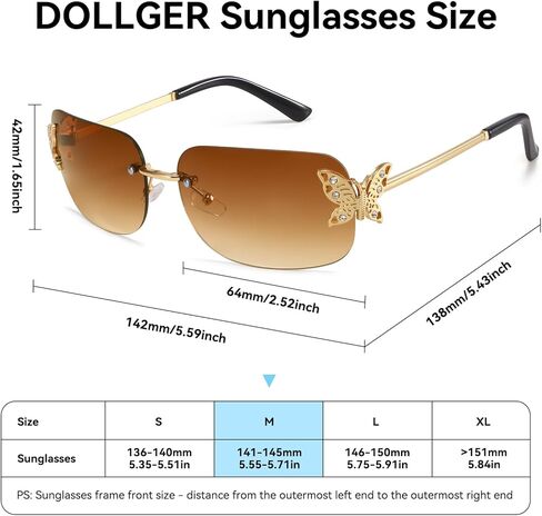 Dollger Rectangle Y2k Sunglasses for Women Fashion Rimless 2000s Square Brown Sun Glasses Butterfly 90s Cool Shades in Kuwait
