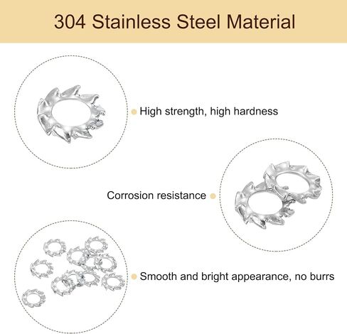 uxcell 40Pcs External Tooth Star Lock Washers, M2.5 304 Stainless Steel External Serrated Lock Washer for Mechanical Equipment Fasteners, Silver in Saudi Arabia