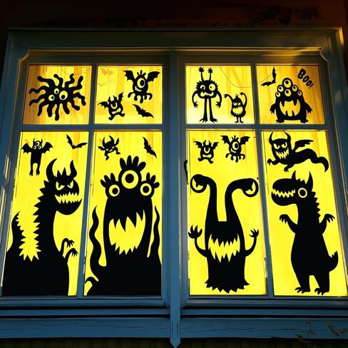 JOYIN 7 Pcs Halloween Window Clings Stickers Silhouette Halloween Decorations Indoor Decor Cute Monster Wall Window Decals Party Favors Novelty in Saudi Arabia
