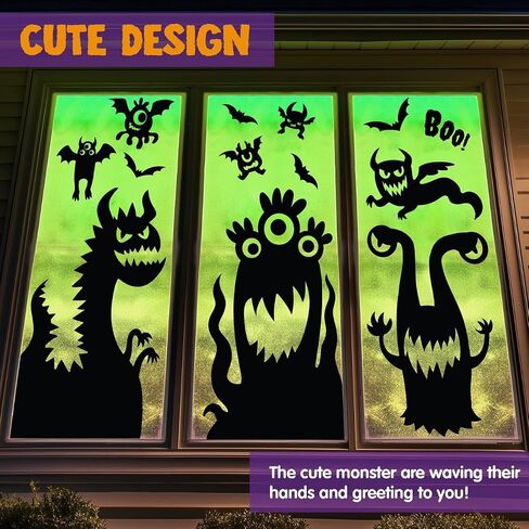 JOYIN 7 Pcs Halloween Window Clings Stickers Silhouette Halloween Decorations Indoor Decor Cute Monster Wall Window Decals Party Favors Novelty in Saudi Arabia