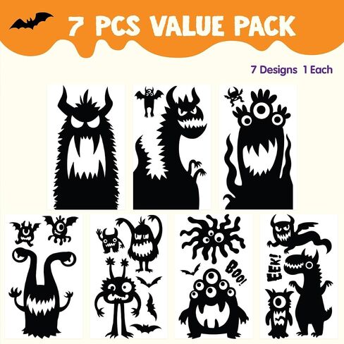 JOYIN 7 Pcs Halloween Window Clings Stickers Silhouette Halloween Decorations Indoor Decor Cute Monster Wall Window Decals Party Favors Novelty in Saudi Arabia