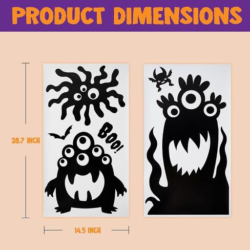 JOYIN 7 Pcs Halloween Window Clings Stickers Silhouette Halloween Decorations Indoor Decor Cute Monster Wall Window Decals Party Favors Novelty in Saudi Arabia