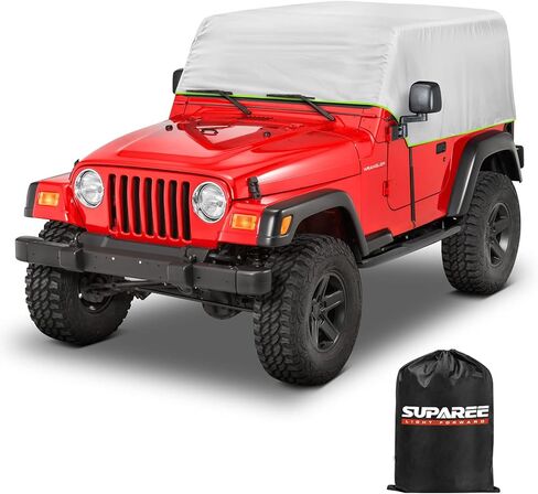 غطاء كابينة مقاوم للماء مع شعار لـ 2006-2023 Jeep Wrangler JK JL 4 أبواب، أغطية كاملة في الهواء الطلق من الشمس والمطر والرياح والثلج حماية جيب رانجلر 4 أبواب غطاء المطر مع حقيبة تخزين بسحاب لباب السائق in Kuwait