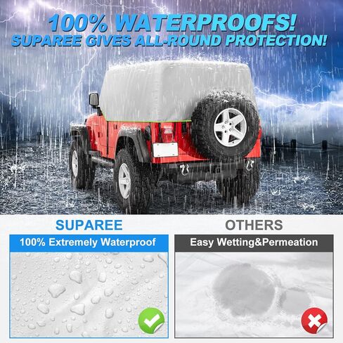 غطاء كابينة مقاوم للماء مع شعار لـ 2006-2023 Jeep Wrangler JK JL 4 أبواب، أغطية كاملة في الهواء الطلق من الشمس والمطر والرياح والثلج حماية جيب رانجلر 4 أبواب غطاء المطر مع حقيبة تخزين بسحاب لباب السائق in Kuwait