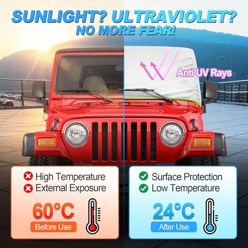 غطاء كابينة مقاوم للماء مع شعار لـ 2006-2023 Jeep Wrangler JK JL 4 أبواب، أغطية كاملة في الهواء الطلق من الشمس والمطر والرياح والثلج حماية جيب رانجلر 4 أبواب غطاء المطر مع حقيبة تخزين بسحاب لباب السائق in Kuwait