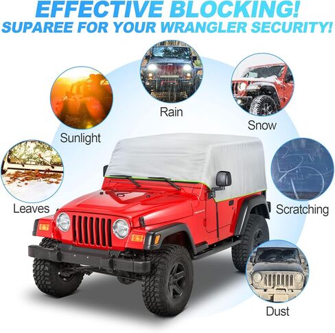 غطاء كابينة مقاوم للماء مع شعار لـ 2006-2023 Jeep Wrangler JK JL 4 أبواب، أغطية كاملة في الهواء الطلق من الشمس والمطر والرياح والثلج حماية جيب رانجلر 4 أبواب غطاء المطر مع حقيبة تخزين بسحاب لباب السائق in Kuwait